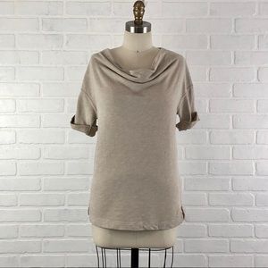James Perse tan shirt sleeve cowl neck line top